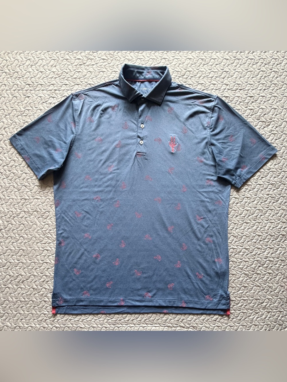 Johnnie-O Men’s Large Performance Polo Blue Red Snake Cactus Print Golf Shirt